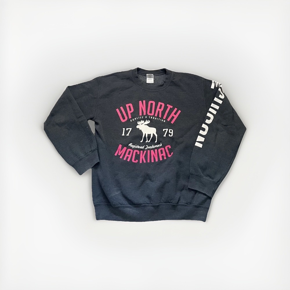 Women's Gray‎ Grey Pink Small Mackinac Michigan Crewneck Sweatshirt Sweater S
